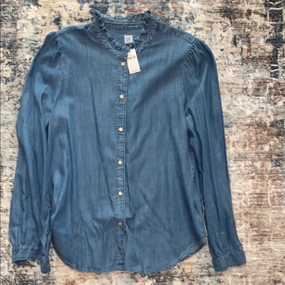 GAP Blue Ruffled Collar Top